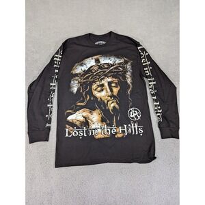Lost In The Hills Shirt Mens Large‎ Black Jesus Graphic Long Sleeve Made USA